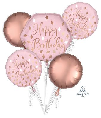 Happy Birthday Balloon Bouquet - Rose Gold - Image 1