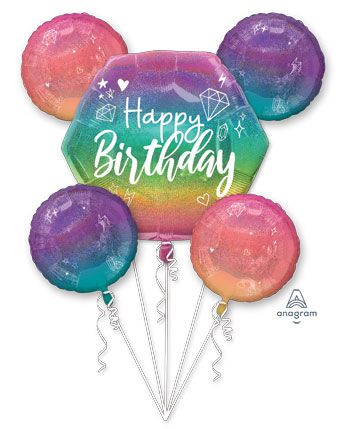Happy Birthday Balloon Bouquet - Rainbow Sparkle - Image 1