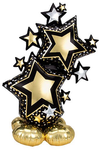 Star Balloon 59" Black/Gold Cluster - Party Supplies - Image 1