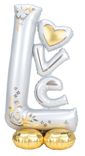 Love Balloon 58" White/Gold Foil - Party Decoration - Image 1