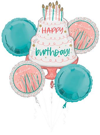 Happy Birthday Cake Balloon Bouquet - 5-Piece Set - Image 1