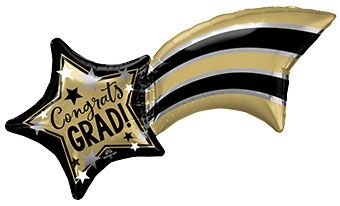 Graduation Gold Black Shooting Star Foil Balloon 27 Inch - Image 1