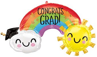 Congrats Grad Rainbow Foil Balloon - Large Graduation Decor - Image 1
