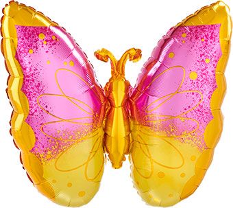 Pink & Yellow Butterfly Foil Balloon 25 Inch Decoration - Image 1