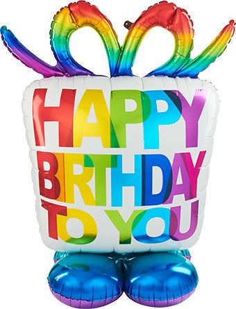 Happy Birthday Balloon 50" Foil - Rainbow Present - Image 1