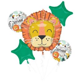 Lion Birthday Foil Balloon Bouquet - Happy Wild - Image 1