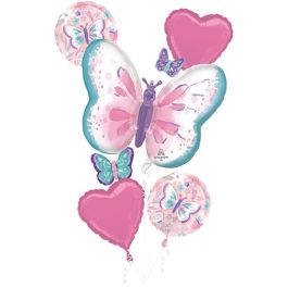 Butterfly Foil Balloon Bouquet - Pink & Blue Pastel - Image 1