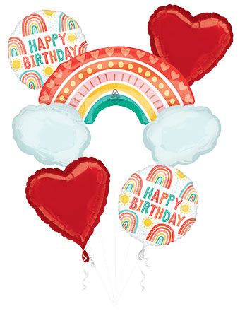 Retro Rainbow Birthday Balloon Bouquet - Image 1