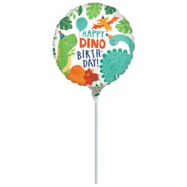 Dino Birthday Foil Balloon 9 Inch - 5-Pack - Image 1