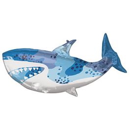 Blue Shark Foil Balloon 38 Inch - Large Shape Party Decor - Image 1