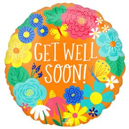 Orange Floral Balloon 18 Inch Get Well Soon Foil - Image 1