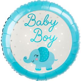 Baby Boy Elephant Foil Balloon 18 Inch Round Decoration - Image 1