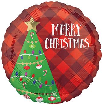 Festive Christmas Tree Plaid Balloons - 5-Pack - Image 1