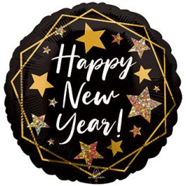 Happy New Year Gold Sparkle Foil Balloon - 18 Inch Round - Image 1