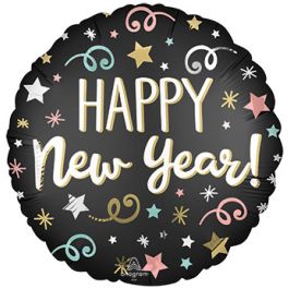 Happy New Year Confetti Balloon 18 Inch Round Foil - Image 1
