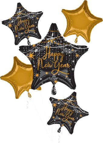 Happy New Year Star Balloon Bouquet - 5 Count - Image 1