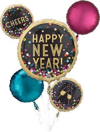 Happy New Year Balloon Bouquet - Foil Confetti - Image 1