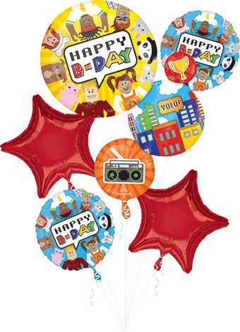Happy Birthday Town Balloon Bouquet - 6pcs - Image 1