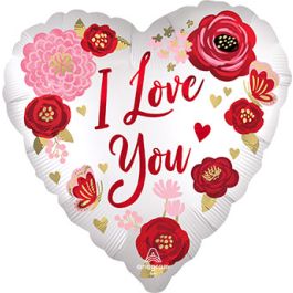 Love You Flowers Heart Foil Balloon 18 Inch - Image 1