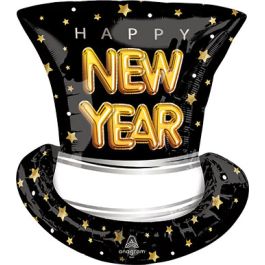 New Year Top Hat Foil Balloon 24 Inch - Happy Celebration Decor - Image 1