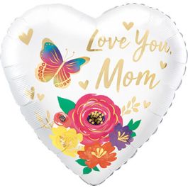 Love You Mom Heart Balloon 28 Inch Satin Floral - Image 1