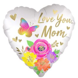 Love You Mom Heart Balloon 18 Inch Floral Foil - Image 1