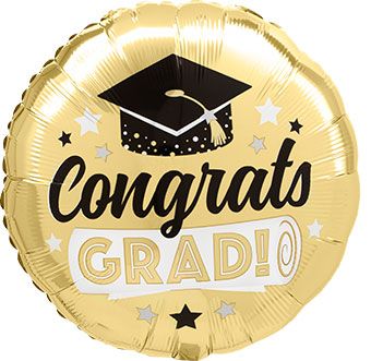 Congrats Grad Balloons - 5-Pack Shiny Gold - Image 1