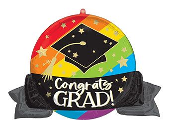 Graduation Balloon 3-Pack - 32" Bold Rainbow Congrats Grad - Image 1