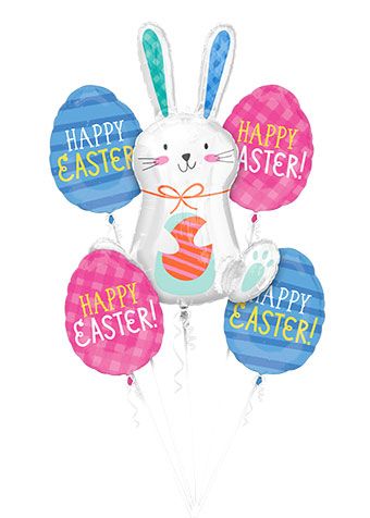 Happy Easter Bunny Balloon Bouquet - 18" Foil - Image 1