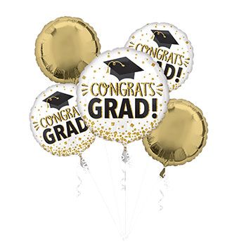Graduation Balloon Bouquet Gold Glitter - Image 1