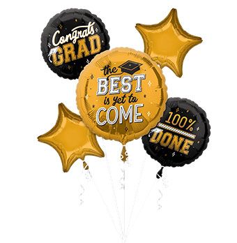 Graduation Balloon Bouquet - Gold & Black - Image 1