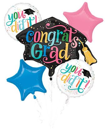 Graduation Bouquet Foil Balloons - Congrats Grad You Did It - Image 1