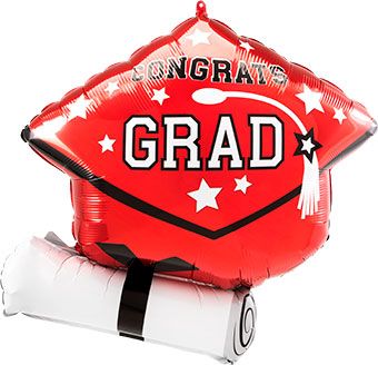 Graduation Balloon 3-Pack - Red 25" Foil - Image 1