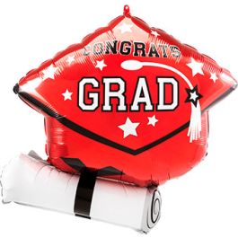 Red Graduation Balloon 25" Large Shape - 3-Pack - Image 1