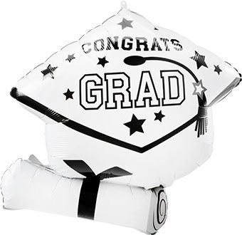 Graduation Balloon 3-Pack - White 25" Foil - Image 1