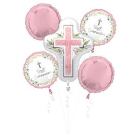 My First Communion Pink Foil Balloon Bouquet Decoration - Image 1