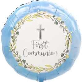 Blue First Communion Balloon 18 Inch Round Foil - Image 1