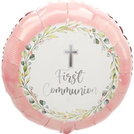 Pink My First Communion Foil Balloon 18 Inch Round - Image 1