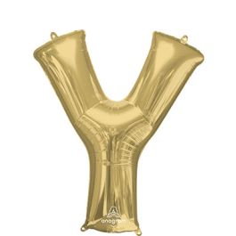 Large Letter Y Foil Balloon - White Gold Decor - Image 1
