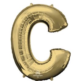 Letter C Foil Balloon - Large White Gold Initial Decoration - Image 1