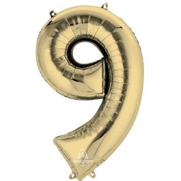 White Gold Number 9 Foil Balloon 34 Inch - Image 1