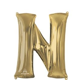 White Gold Letter N Foil Balloon - Large Shape Party Decor - Image 1