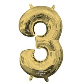Gold Foil Number 3 Balloon - Milestone Birthday Decor - Image 1