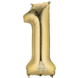 White Gold Number 1 Foil Balloon 34 Inch - Image 1