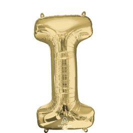 Large Letter I Foil Balloon - Gold White Decoration - Image 1