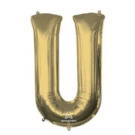 Large Foil Balloon Letter U - White & Gold Party Decor - Image 1