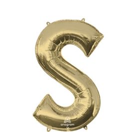 White Gold Letter S Foil Balloon - Large Shape Celebration Decor - Image 1