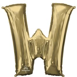 White Gold Letter W Foil Balloon - 30-40 Inch - Image 1