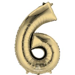 Gold Number 6 Foil Balloon - Large Shape Birthday - Image 1