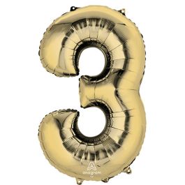 Gold Number 3 Foil Balloon - Milestone Birthday Decor - Image 1
